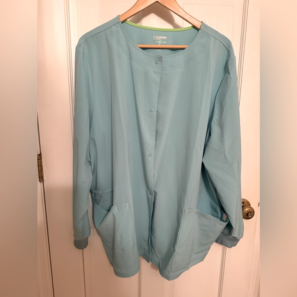 Scrubstar lab coat snap closure cuff sleeves XXL like new Aqua blue